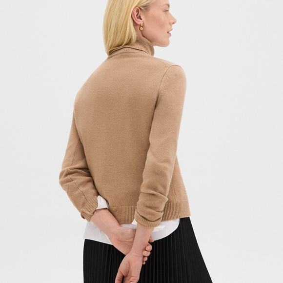 THEORY Camel Khaki Beige Tan Cashmere Solid Pullover Turtleneck Sweater XS - Picture 5 of 11